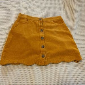 Mustard Yellow Corduroy Mini Skirt with Scalloped Edges